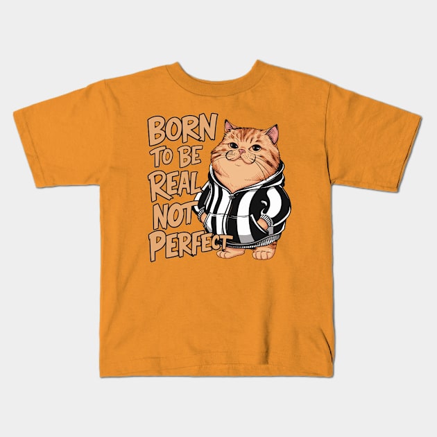 Born To Be Real Not Perfect Funny Cat Design Kids T-Shirt by TF Brands